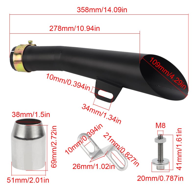 FLYPIG Motorcycle Exhaust Pipe 38-51mm for Yamaha YZF R6 06-18 Honda Kawasaki Suzuki Dirt Bike 250cc Hawk Street Bike 1.5-2.01" inlet Bike Exhaust Pipe - Image 2